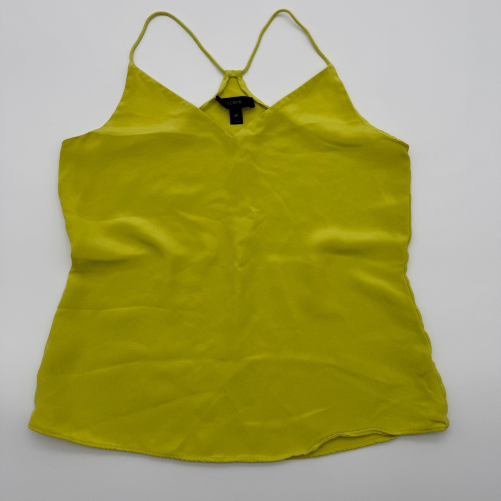 J.Crew Womens 8P Chartreuse Lime Green 100% Silk V-Neck Camisole Tank Top Small